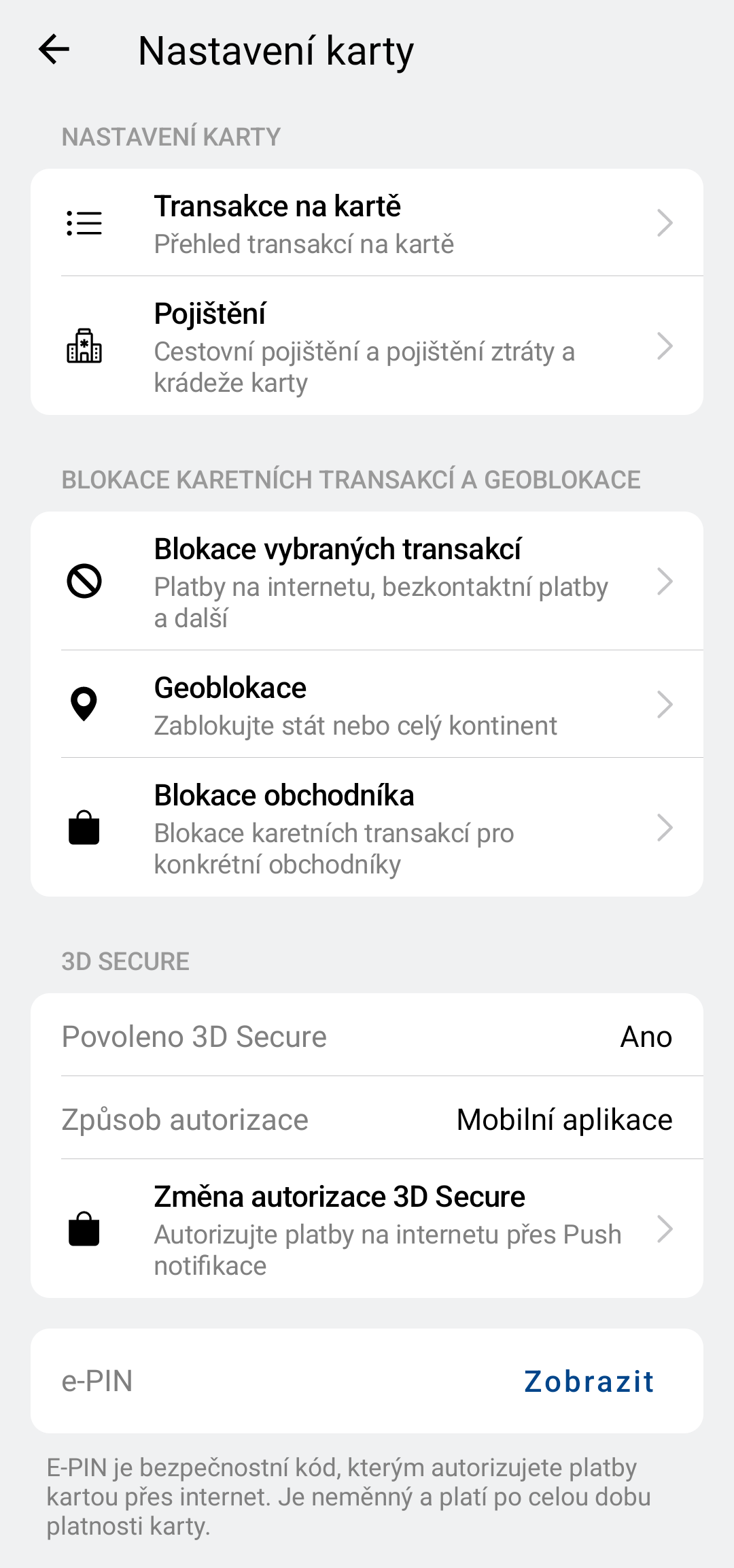 Nastavení karet ve Smartbankingu